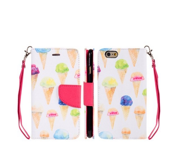 Apple iPhone 6  6s Trndy Leather Flip Wallet Case Ice Cream Delight